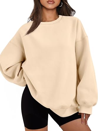 Women Crewneck Fleece Long Sleeve Apricot